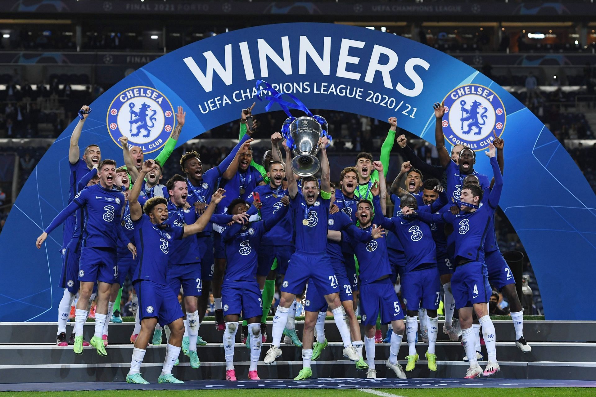 Chelsea celebrate their Champions League triumph in 2021.